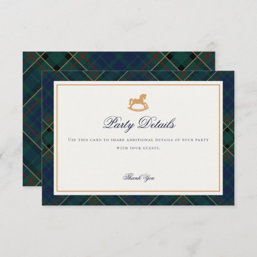 Tartan Plaid Rocking Horse Details Insert Card Informatiekaartje (Voorkant / Achterkant)