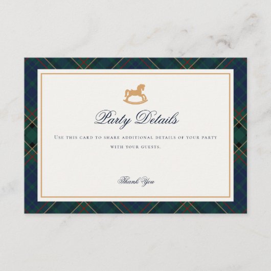 Tartan Plaid Rocking Horse Details Insert Card Informatiekaartje (Voorkant)