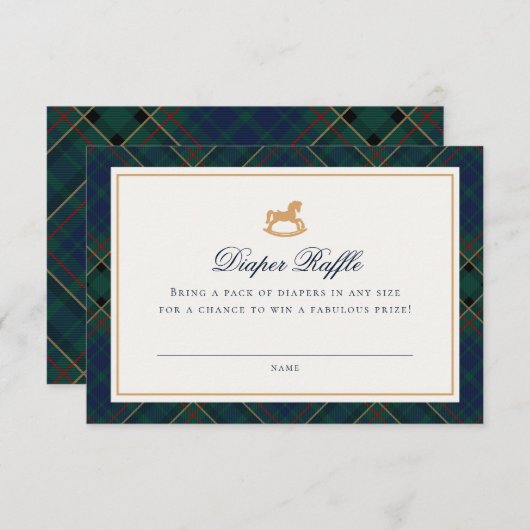 Tartan Plaid Rocking Horse Diaper Raffle Card Informatiekaartje (Voorkant / Achterkant)