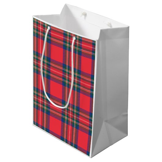 Tartan Plaid Rode Kerstvakantie Feestelijke Plezie Medium Cadeauzakje (Voorkant Gekanteld)