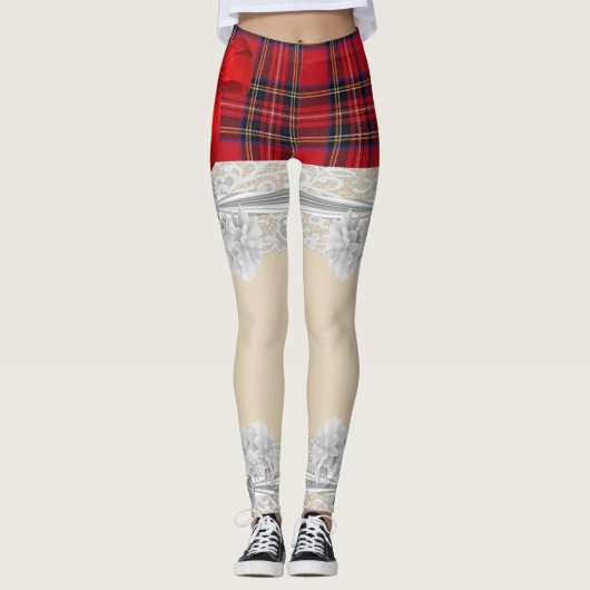 Tartan plaid rode strik patroon leggings (Voorkant)