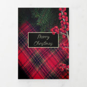 Tartan Plaid Rood Gepersonaliseerd Wit Script Drieluik Wenskaart (Cover)