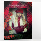 Tartan Plaid Rood Gepersonaliseerd Wit Script Drieluik Wenskaart (Binnenzijde eerst)