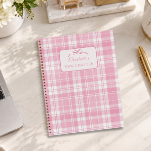 Tartan Plaid Roze Strik Nieuw Hoofdstuk Notitieboek