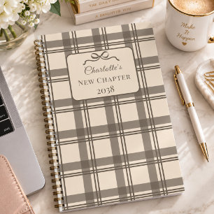 Tartan Plaid Taupe Crème Boog Nieuw Hoofdstuk Notitieboek