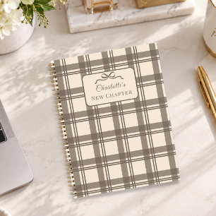 Tartan Plaid Taupe Crème Boog Nieuw Hoofdstuk Notitieboek