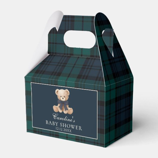 Tartan Plaid Teddy Bear Baby Shower Favor Boxes Bedankdoosjes (Voorkant Zijde)