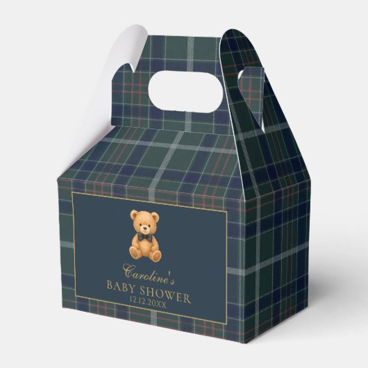 Tartan Plaid Teddy Bear Baby Shower Favor Boxes Bedankdoosjes (Voorkant Zijde)