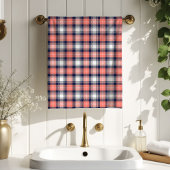Tartan Plaid Towel Coral Navy Birthday Present Bad Handdoek