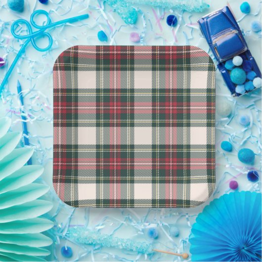 Tartan Plaid Wit Groen Rood Kerstfeest Papieren Bordje (Feest)
