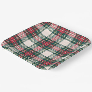 Tartan Plaid Wit Groen Rood Kerstfeest Papieren Bordje