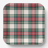 Tartan Plaid Wit Groen Rood Kerstfeest Papieren Bordje (Voorkant)