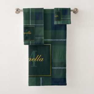 Tartan Polo Plaid Vintage Monogram Donkergroen Bad Handdoek