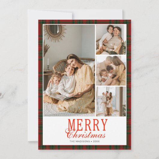 Tartan Preppy Christmas Photo Collage Feestdagenkaart (Voorkant)