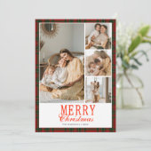 Tartan Preppy Christmas Photo Collage Feestdagenkaart (Staand voorkant)