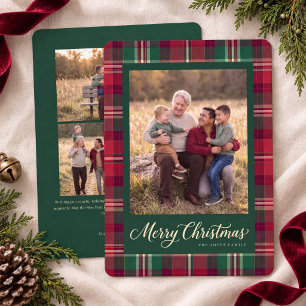 Tartan Prettig Kerstmis Familie Fotokaart Feestdagenkaart