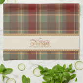 Tartan Prettig Kerstmis Gouden Frame ID1141A Theedoek (Gevouwen)