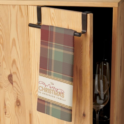 Tartan Prettig Kerstmis Gouden Frame ID1141A Theedoek (Derde Gevouwen)
