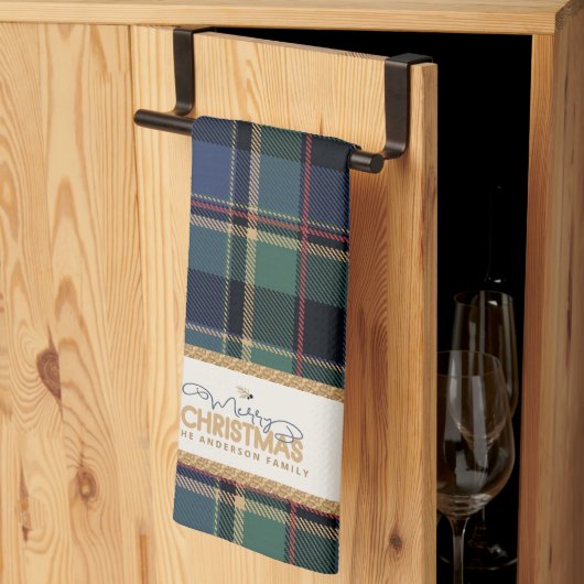 Tartan Prettig Kerstmis Gouden Frame ID1141B Theedoek (Derde Gevouwen)
