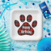 Tartan Pset Birthday Pawprints Papieren Bordje (Feest)