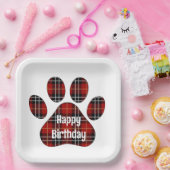 Tartan Pset Birthday Pawprints Papieren Bordje (Feest)