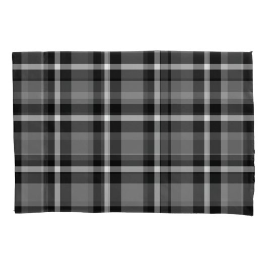 Tartan Pset Black, Grey & White No. 48 Kussensloop (Voorkant-Links)