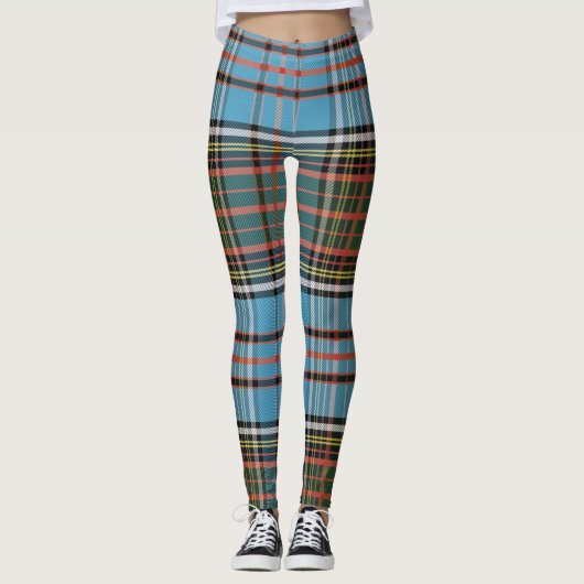 Tartan Pset Clan Anderson Brown Blauwgroen Patroon Leggings (Voorkant)