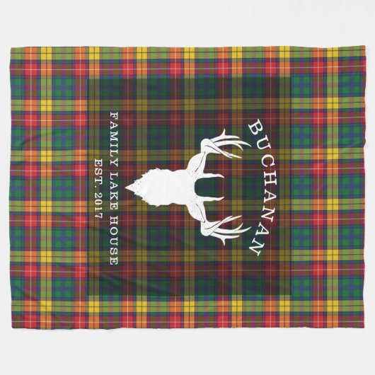 Tartan Pset Clan Buchanan Familienaam Lake House Fleece Deken (Voorkant (Horizontaal))