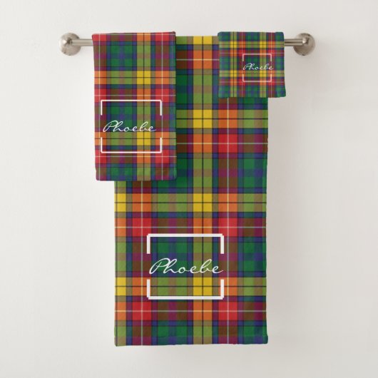 Tartan Pset Clan Buchanan Yellow Red Green Check Bad Handdoek (Insitu)