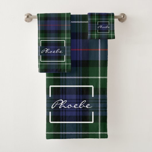 Tartan Pset Clan MacKenzie Green Paarse Check Bad Handdoek (Insitu)