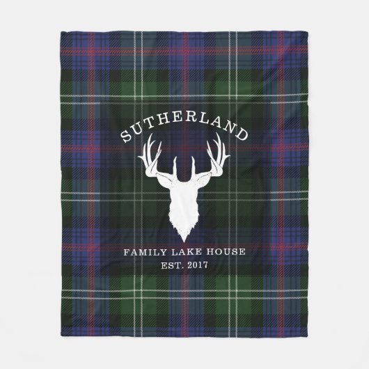 Tartan Pset Clan Sutherland Familie Lake House Fleece Deken (Voorkant)
