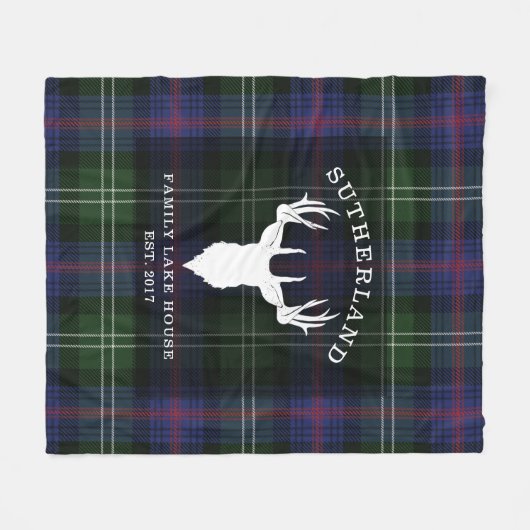 Tartan Pset Clan Sutherland Familie Lake House Fleece Deken (Voorkant (Horizontaal))