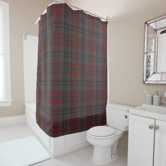Tartan Pset Dark Grey & Deep Red Douchegordijn (In situ)