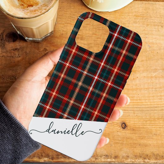 Tartan Pset Elegant Script Blue Name Case-Mate iPhone Case