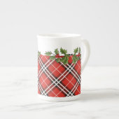 Tartan Pset en Holly Bone China Mok met kerstmis (Voorkant rechts)