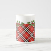 Tartan Pset en Holly Bone China Mok met kerstmis (Voorkant)