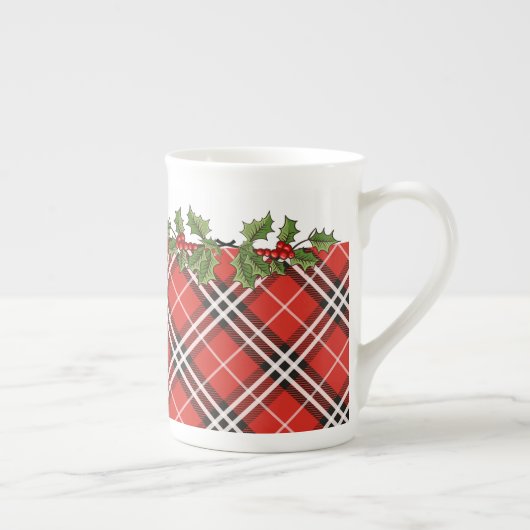 Tartan Pset en Holly Bone China Mok met kerstmis (Rechts)