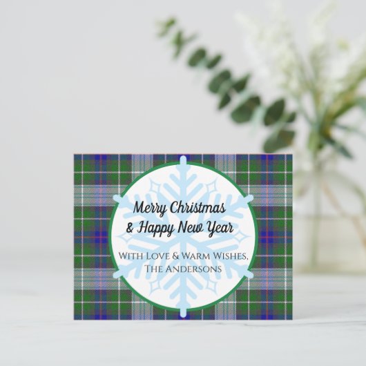 Tartan Pset en Snowflakes kerstkaart Briefkaart (Staand voorkant)
