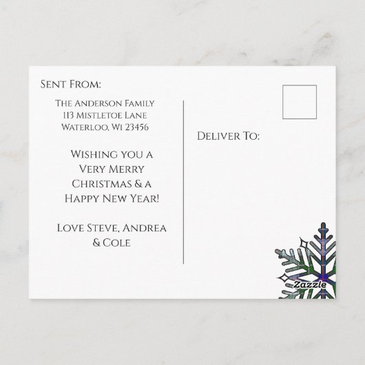 Tartan Pset en Snowflakes kerstkaart Briefkaart (Achterkant)