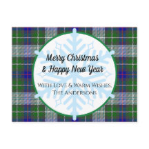 Tartan Pset en Snowflakes kerstkaart