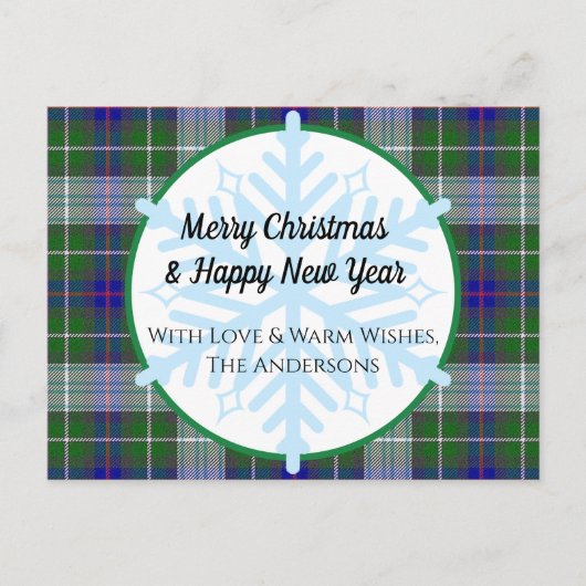 Tartan Pset en Snowflakes kerstkaart Briefkaart (Voorkant)