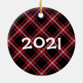 Tartan Pset-kerstversiering met jaar Keramisch Ornament (Achterkant)