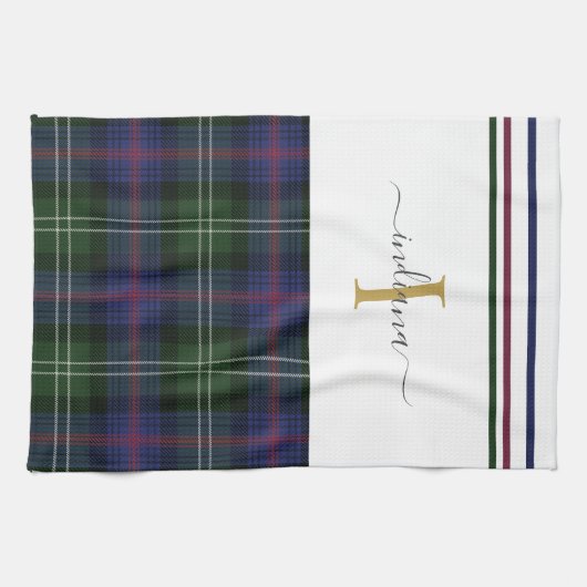 Tartan Pset Monogram Naam Rustic Clan Sutherland Theedoek (Horizontaal)