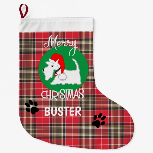 Tartan Pset Pattern Pet Westie Dog Grote Kerstsok (Voorkant)