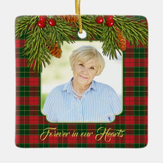 Tartan Pset Pine Boughs Memorial Keramisch Ornament (Voorkant)