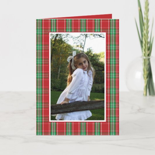 Tartan Pset Red Kerstfotokaart 1 Foto Feestdagen Kaart (Voorkant)