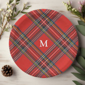 Tartan Pset Red Kerstmonogram Papieren Bordje