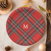 Tartan Pset Red Kerstmonogram Papieren Bordje