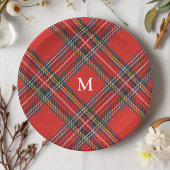 Tartan Pset Red Kerstmonogram Papieren Bordje