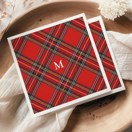 Tartan Pset Red Kerstmonogram Servet
